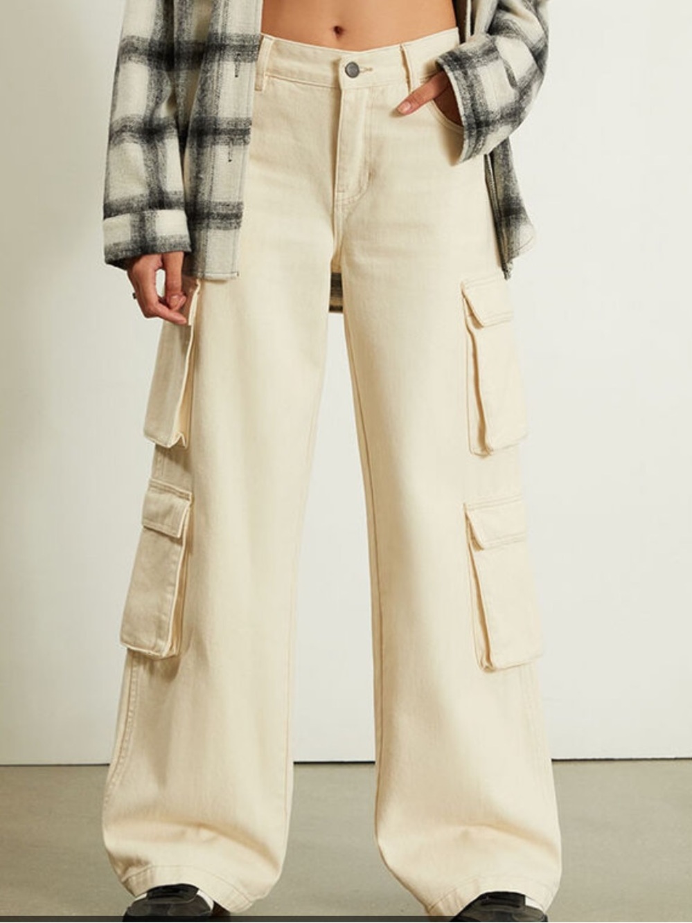 PACSUN 90’s BAGGY CARGO CREAM COLOR 100% COTTON WIDE LEG SZ 26 30 inseam